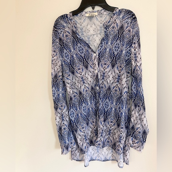 Y2K LOVE POTION Sheer Mesh Kaleidoscope Button Top Funky Psychedelic Retro Sz M - Picture 3 of 12